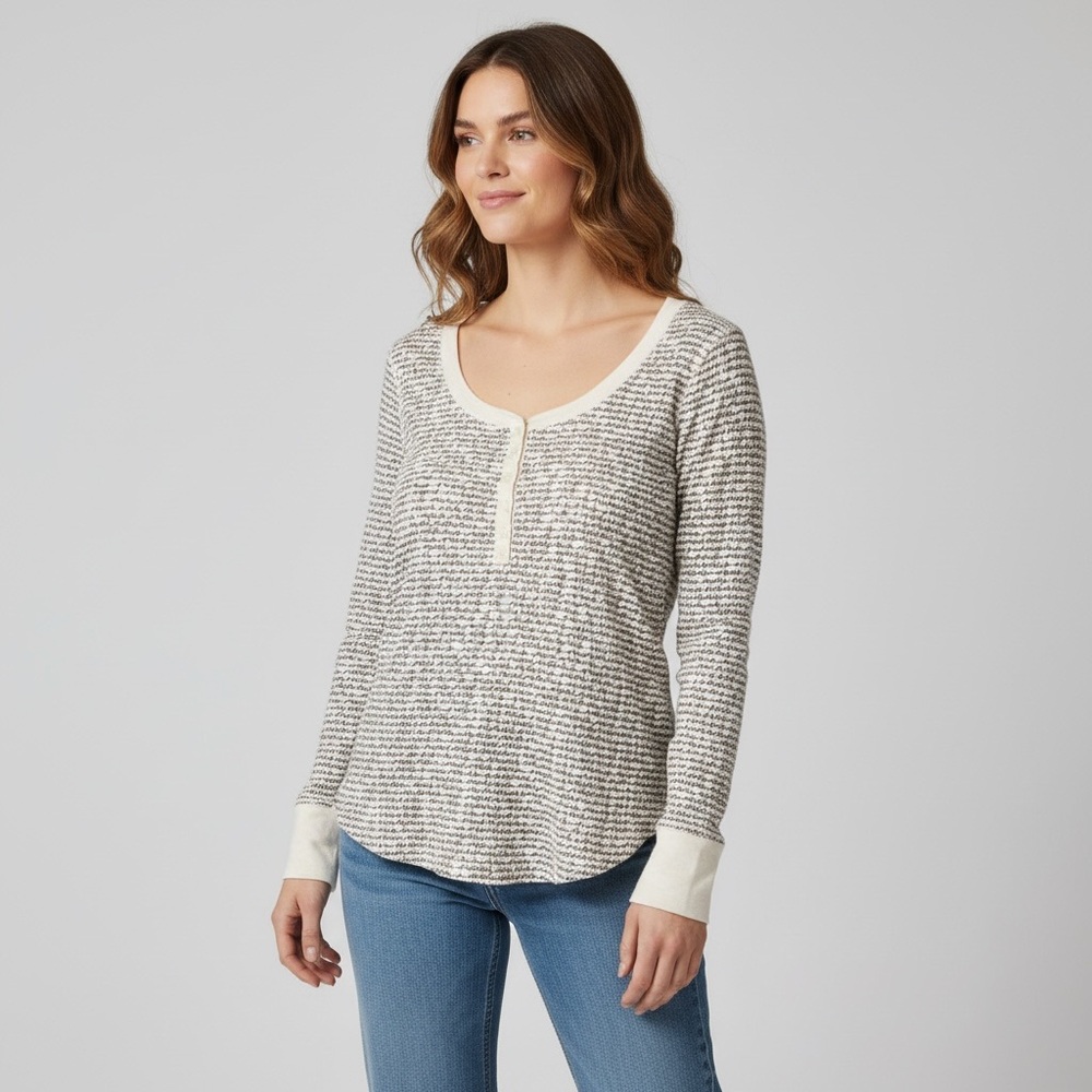 Y2K Victoria’s Secret Long Sleeve Waffle Knit Henley Shirt Women’s Medium
